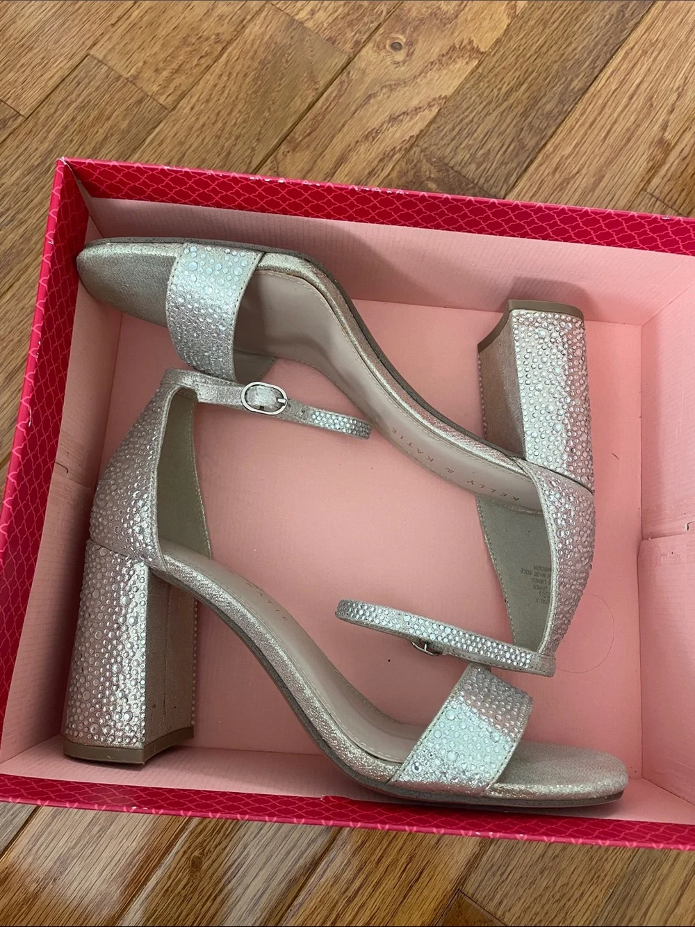 Kelly & Katie Glittery Gold Ankle-Strap Block Heel Sandals